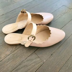 Chloe Pale Pink Scalloped Mules Sz 10.5